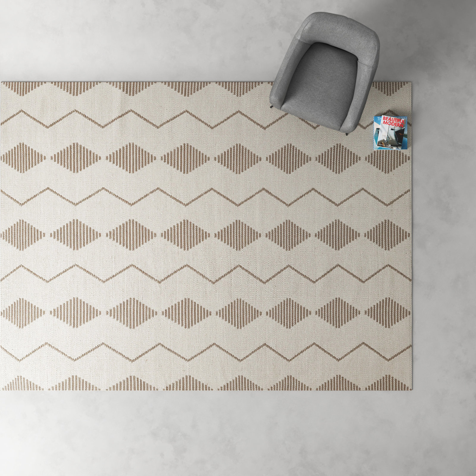 Malmo Beige Hand-Woven Geometric Outdoor Rug, Rectangle 9' x 12'