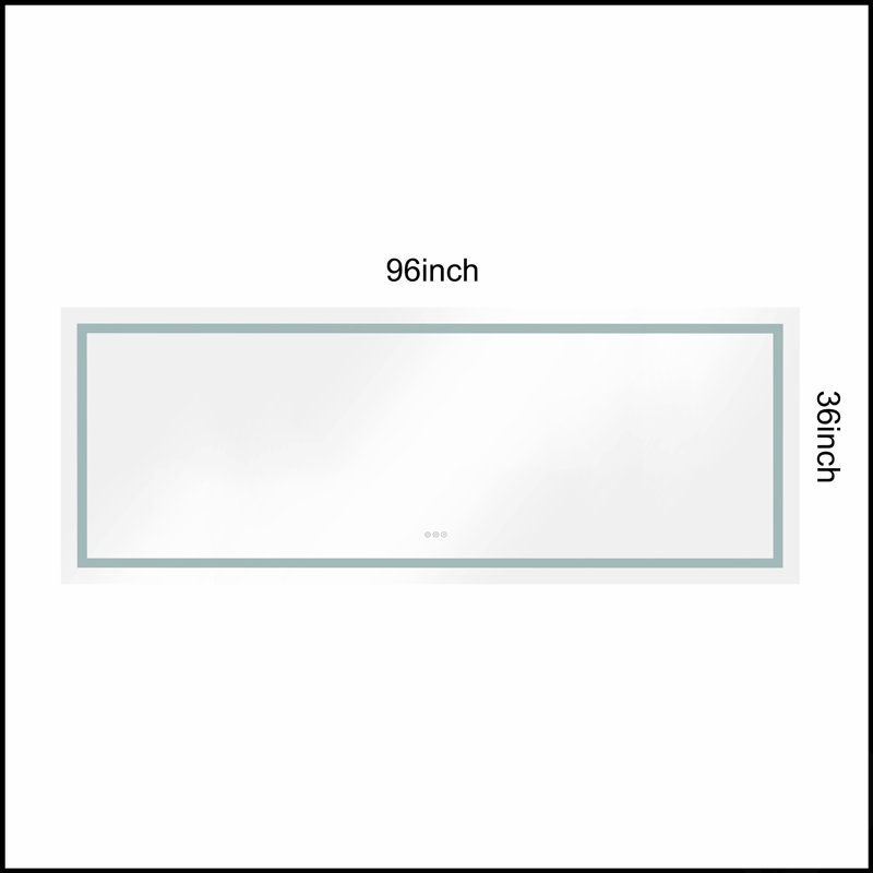 Miroir de salle de bain DEL, Blanc, 36 po x 96 po