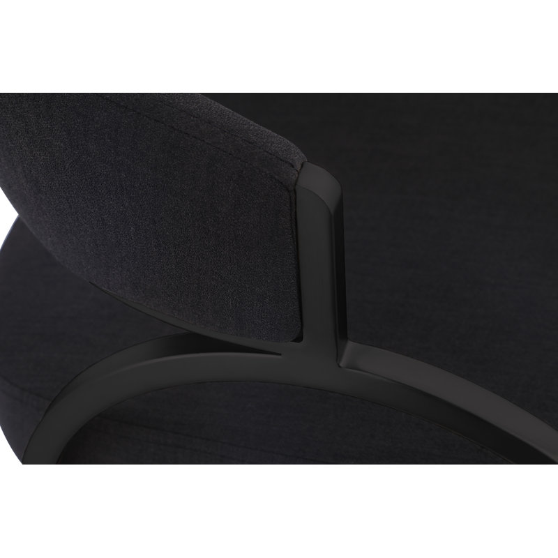 Chaise de salle à manger noire Privet, ensemble de 2, Tissu texturé en lin noir, Noir mat