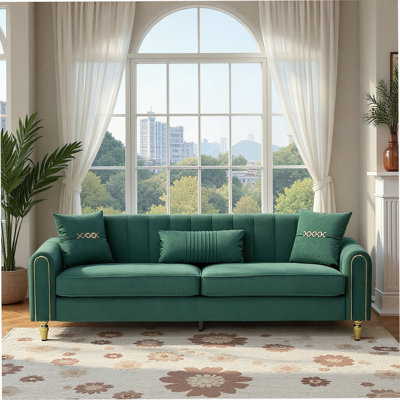 Contemporary Upholstered 3 - Seater Sofa With Plush Cushions, Pillows And Pocket Spring Support For Modern Living Spaces