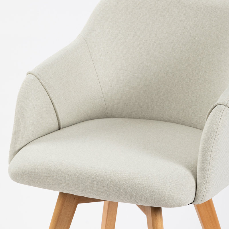 Beige Linen Upholstered Swivel Side Chair with Beech Wood Legs, Set of 2