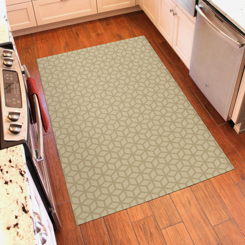 Un-Rug Cubics Rube Low Profile Kitchen Mat by Matterly, Beige, Rectangle 4' x 6'