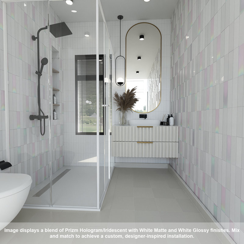 Prizm 2" x 8" Holographic Porcelain Tile, White Matte
