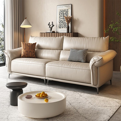 Creamy-white Genuine Leather Modular Sofa cushion Loveseat