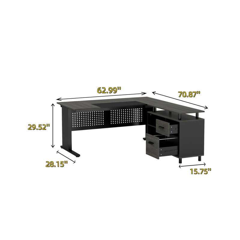 Bureau en L avec classeur, Noir