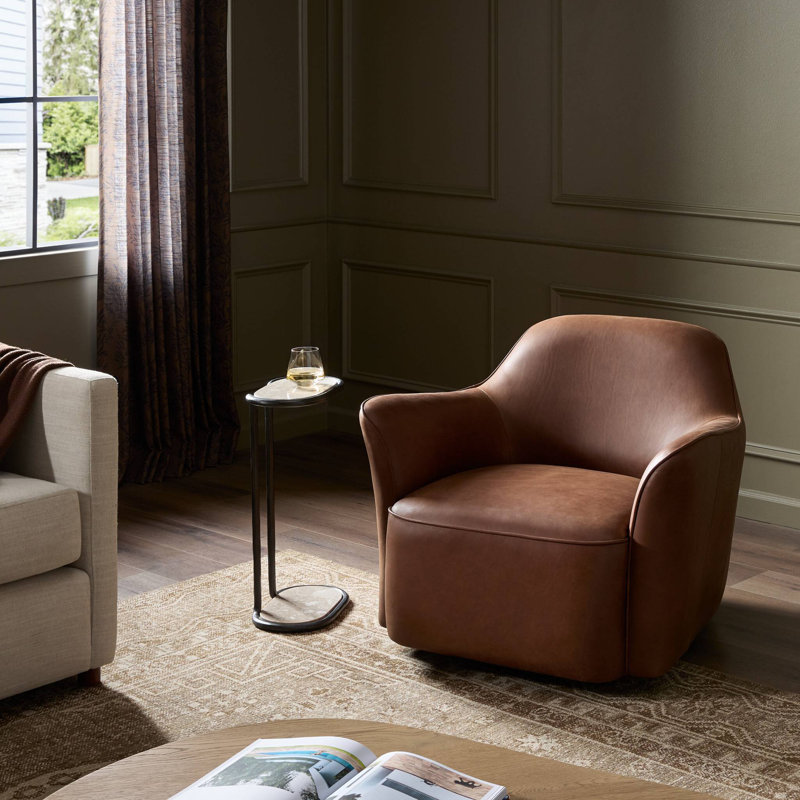 Bethany Swivel Chair-Alcala Wheat, Dulane Mahogany Genuine Leather