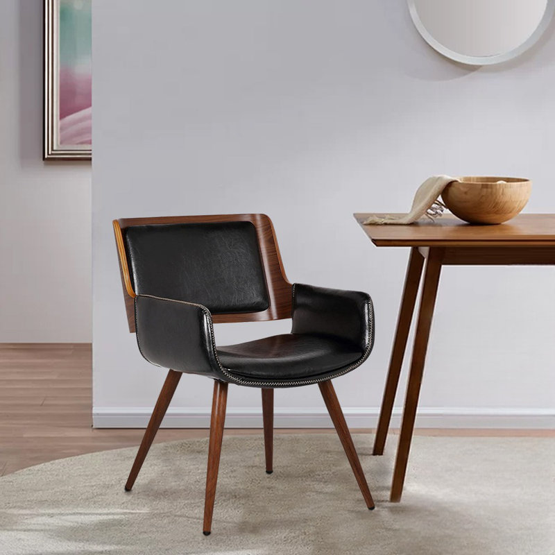 Nunda Faux Leather Mid-Century Dining Chair, Polished Obsidian