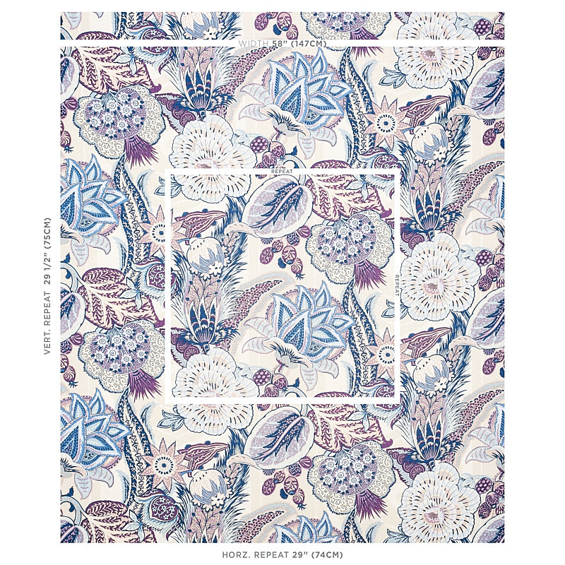Zanzibar Linen Print Fabric, Hyacinth