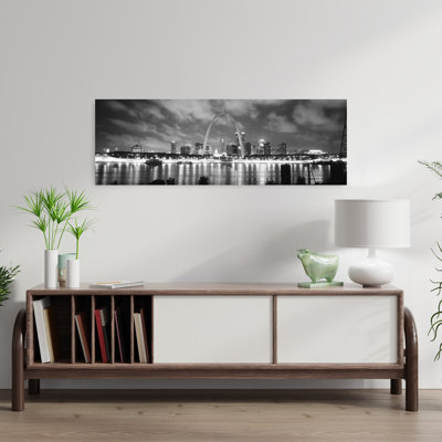 Skyline At Night, Gateway Arch, Mississippi River, St. Louis, Missouri, Colorful Abstract Contemporary Architecture City Wall Art