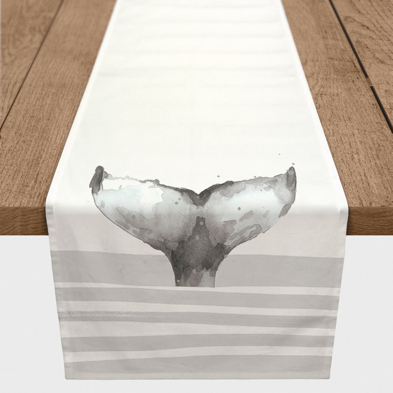 Whale Tail Stripes Navy Table Runner, Gray, 72" x 16", 1