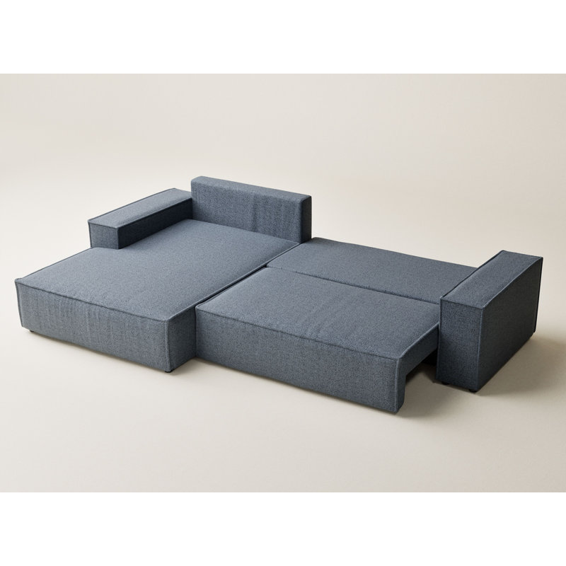 5 Seater Fabric Corner Sofa , Blue Polyester, Left Hand Facing