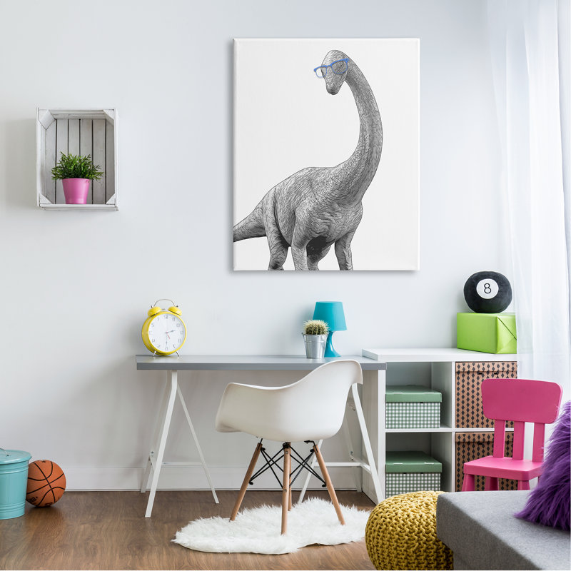 Joli motif de verres à dinosaures monochromes bleus par Annalisa Latella - impression, H 48 po x l 36 po, Toile tendue