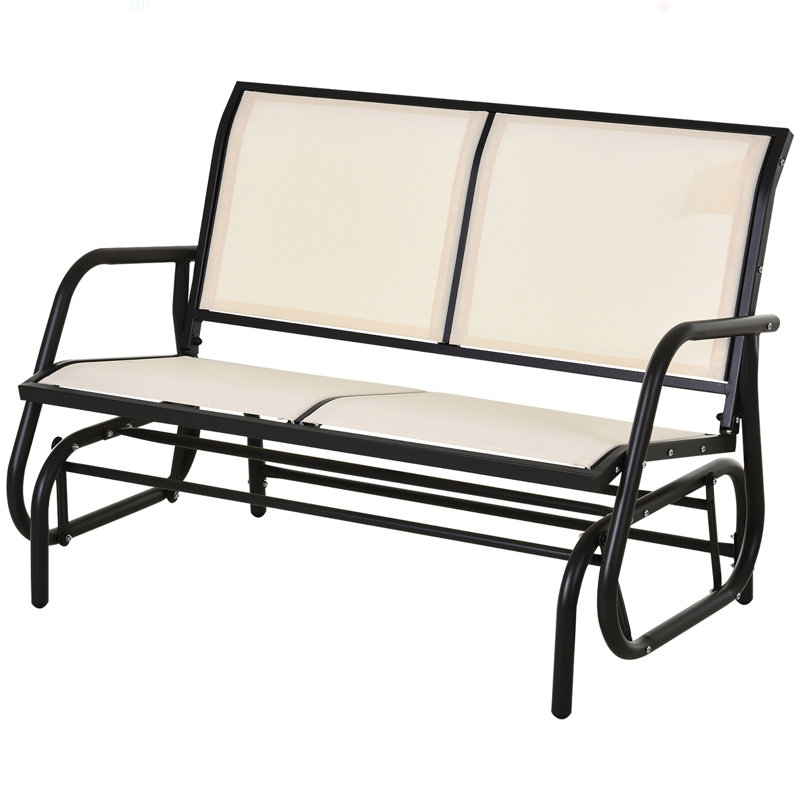 Causeuse à bascule de patio double avec cadre en acier thermolaqué pour porche de jardin, Beige