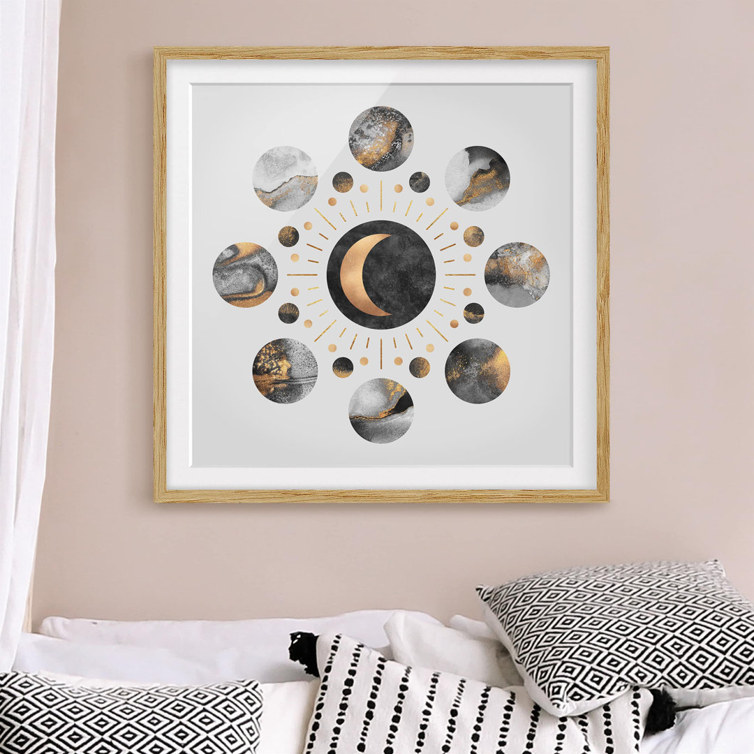 Gerahmter Grafikdruck Moon Phases Abstract Gold