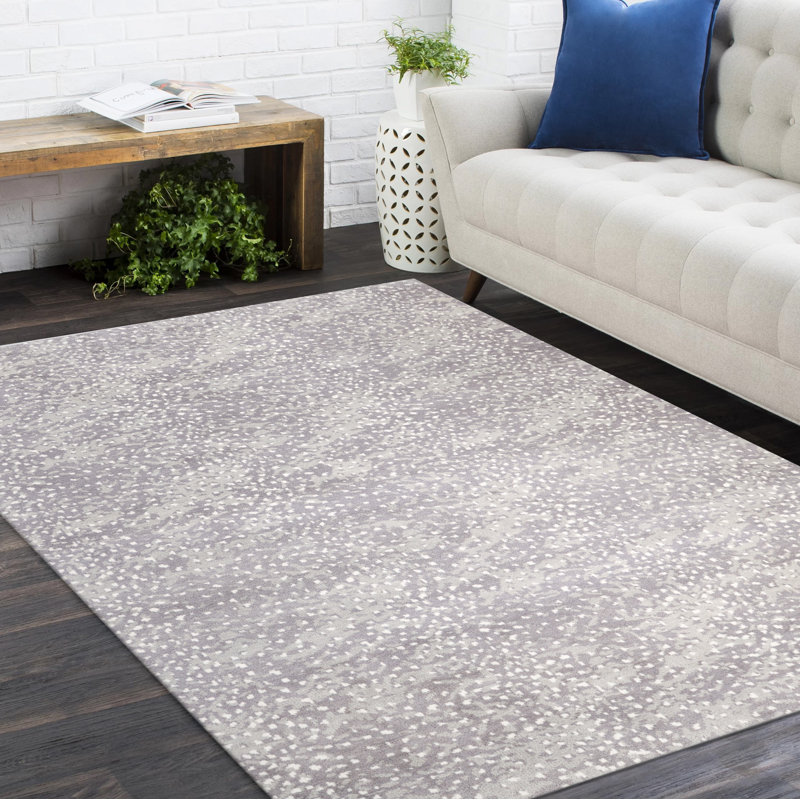 Tapis abstrait gris / blanc noué à la main Viviana, Rectangle 3 pi x 5 pi