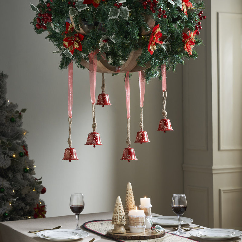 Ensemble de 6 ornements en métal en forme de cloche rouge Falling Snow