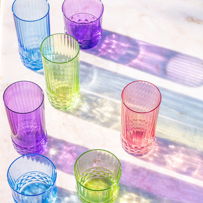 Deco Handmade Drinking Glass, Green/Pink/Purple, 4