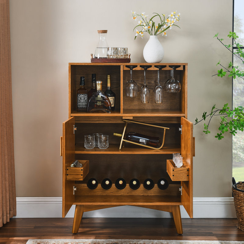 Buffet moderne avec porte-verres à vin - Étagères ajustables et rangement dans la porte - Style rustique pour salle à manger