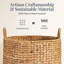 Panier de bateau tissé avec poignées robustes - Bac de rangement en jacinthe d'eau pour la lessive, couvertures, oreillers, salle de bain, salon, organisateur de vestibule