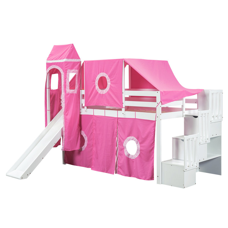 Lit mezzanine simple avec tente et tour, Rose