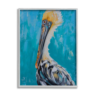 Az-973 - "Blue Pelican", reproduction d'art encadrée sur toile par Estelle Grengs