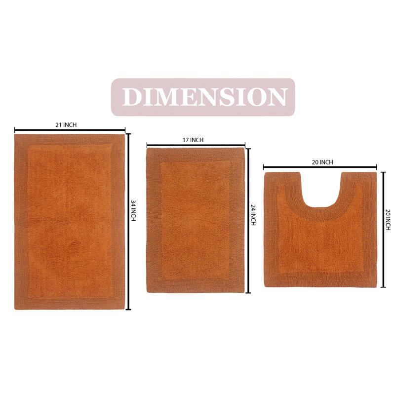 Bruss Luxury 100% Cotton Bath Rug (Set of 3) Reversible, Terracotta
