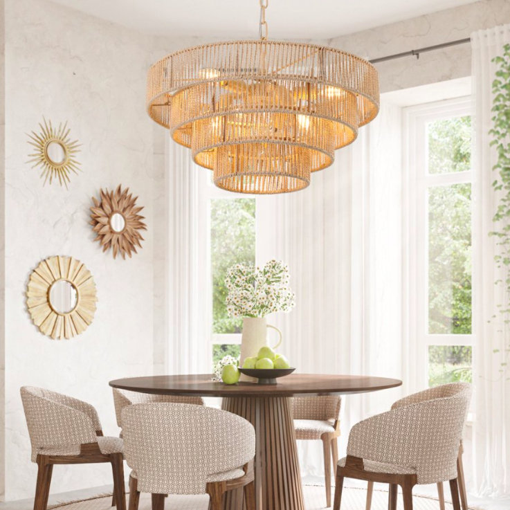 Luminaire suspendu en rotin de style bohémien à 4 niveaux 19,7 pouces, H 13,4 po x l 19,7 po x P 19,7 po, 4 étages
