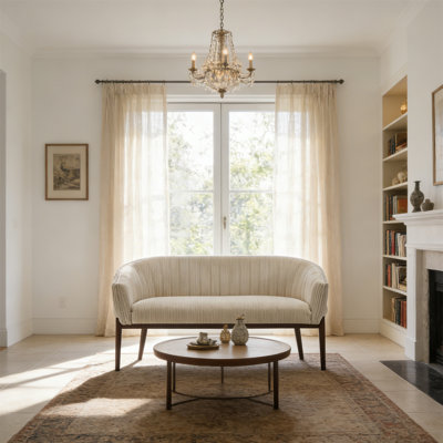 Causeuse en velours côtelé avec accoudoirs (beige et noyer - 65780)