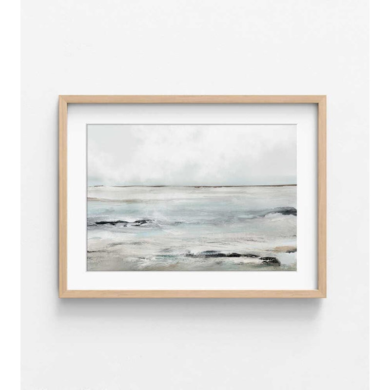 Abstract Beach Wall Art: Sandybay Landscape, H 30 po x l 40 po, Framed Print with Mat, Tan