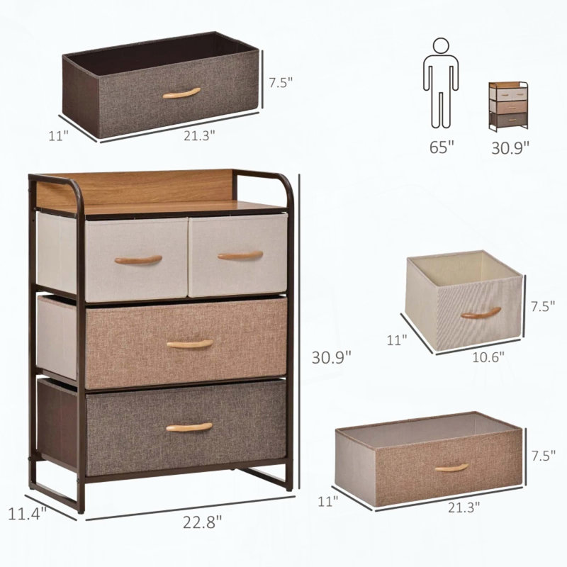 Commode de rangement à 4 tiroirs avec tiroirs en tissu pliables