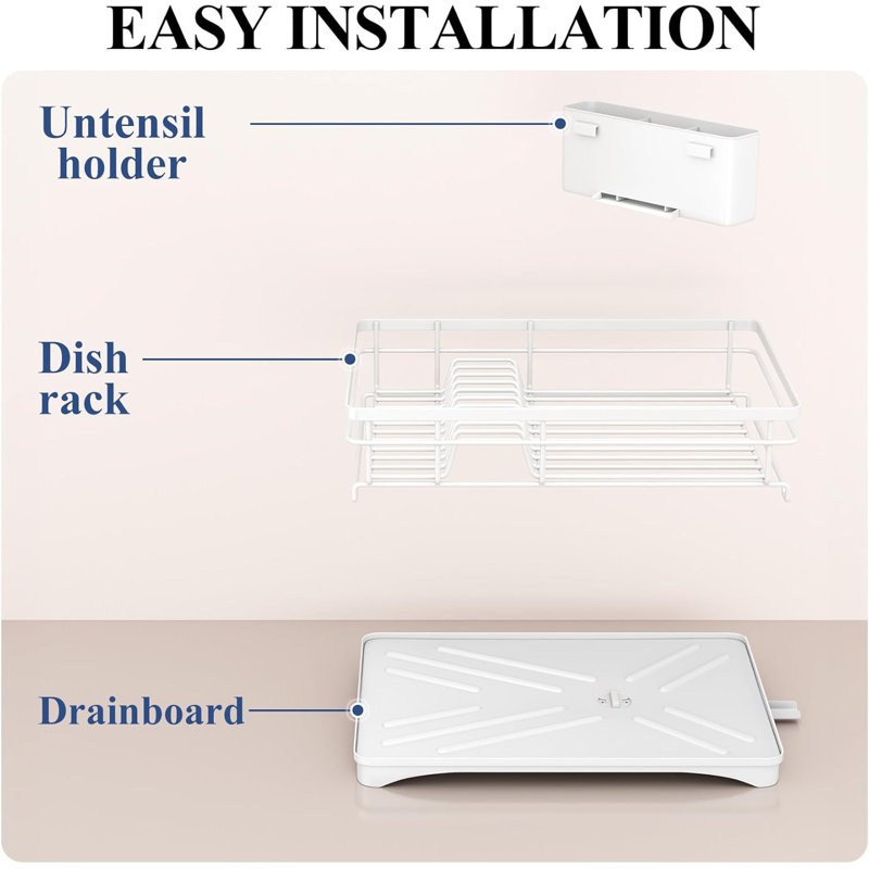 White Stainless Steel Countertop Dish Rack with Utensil Holder