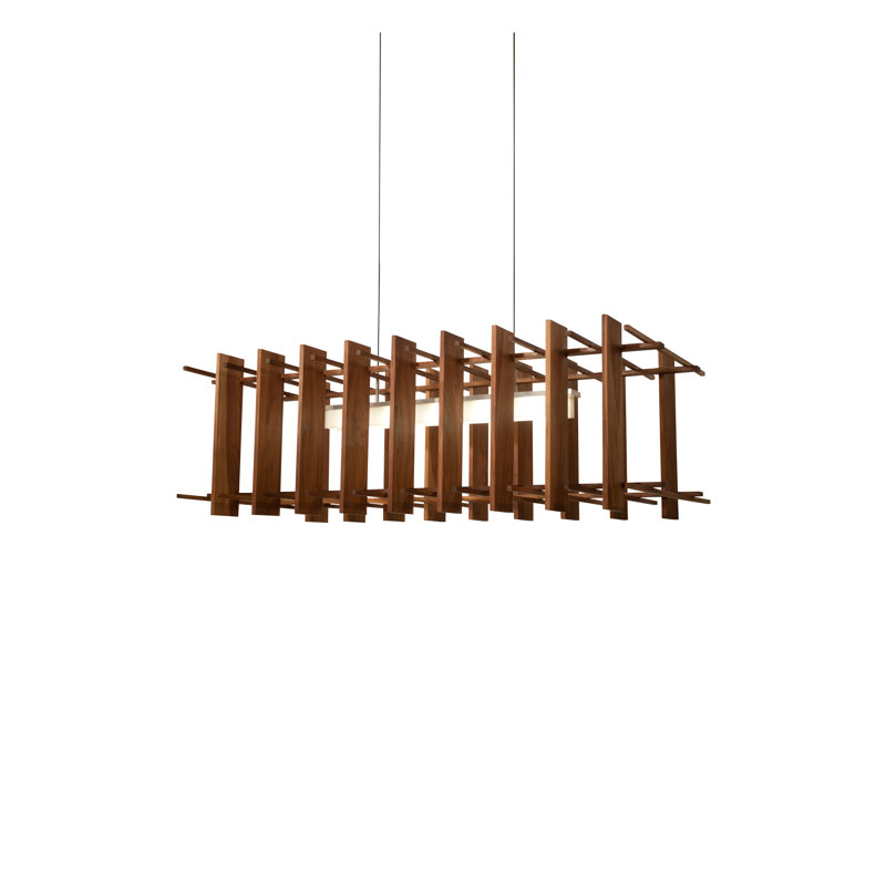 Arca 5 - Light LED Pendant, Brushed Aluminum/Oiled Walnut, 3500K (Cool)