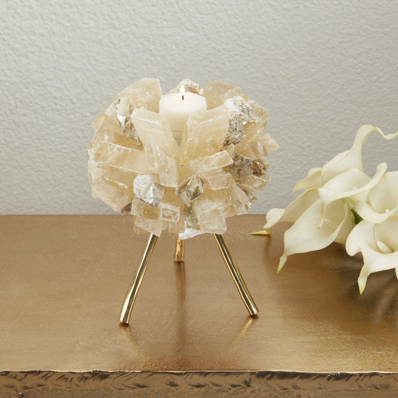 Porte-bougie trépied en calcite et mica Radiant Earth, H 7 po x l 5 po x P 5 po