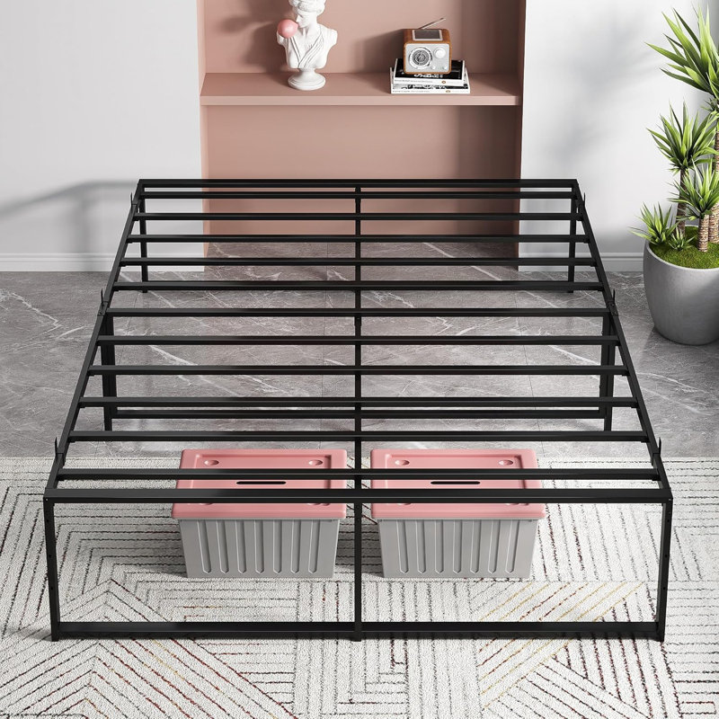 Bed Frame, 14 Inch Metal Queen Bed Platform with 3 in 1 Steel Support, Heavy Duty Black Bedframe No Box Spring Needed, Easy Assembly Noise Free