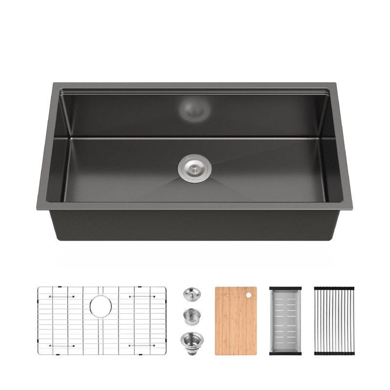 Évier de cuisine encastrable 36 po à cuve simple 36 po, Noir satiné