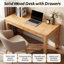 Bureau en bois massif avec 2 tiroirs, bureau moderne Mid-Century