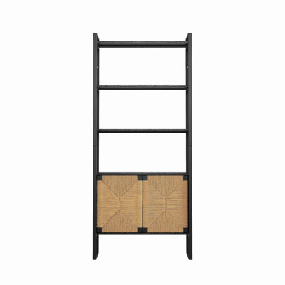 Natural Rattan Cabinet Door  Storage Bookshelf , Dual-Function Open Display Shelf With Closed Cabinet For Living Room,Entryway,Bedroom