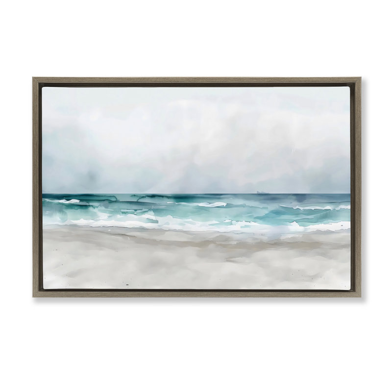 Cadre flottant aquarelle abstraite, plage par LSR Design Studio, H 17 po x l 25 po, Cadre flottant orme Montalcino