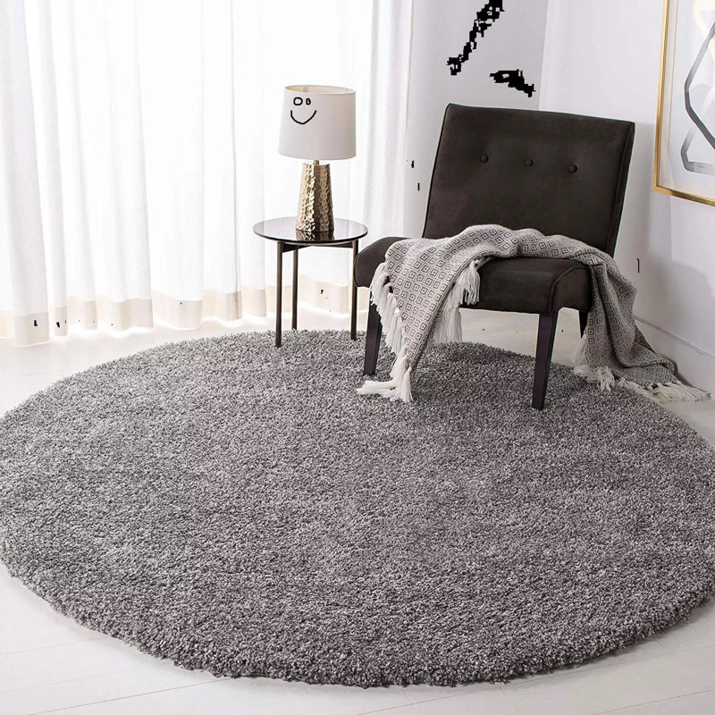 Round Sakineh Solid Colour Shag 120cm X 120cm Area Rug, Grey