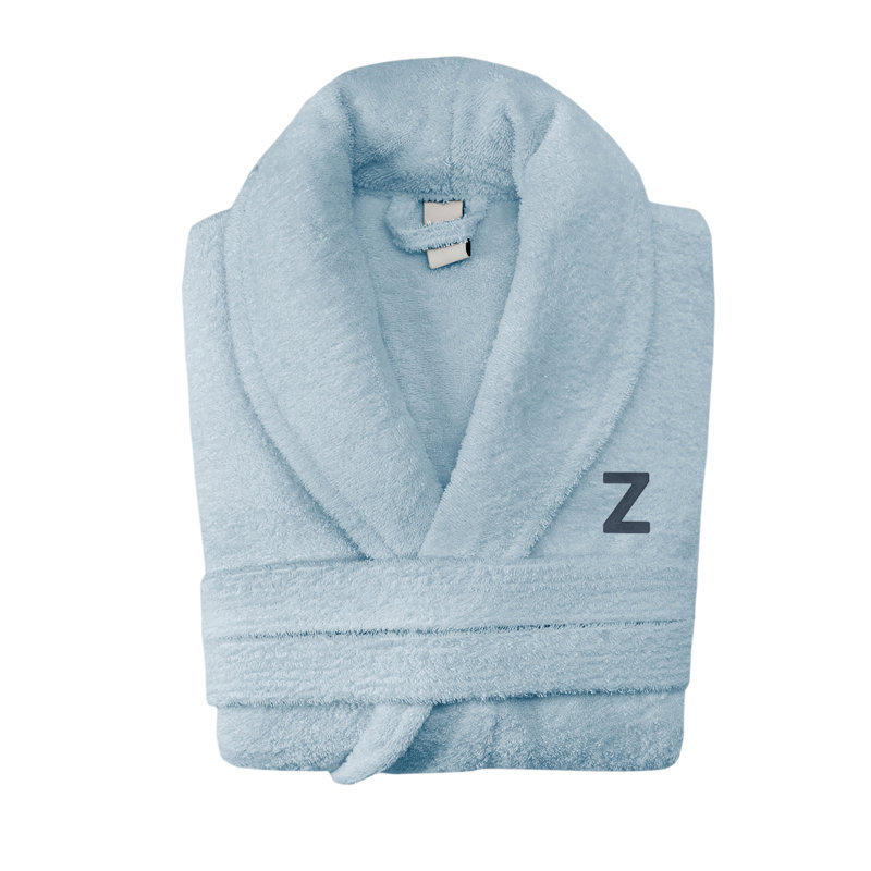 Peignoir monogramme en coton turc châle, Z, Bleu pastel
