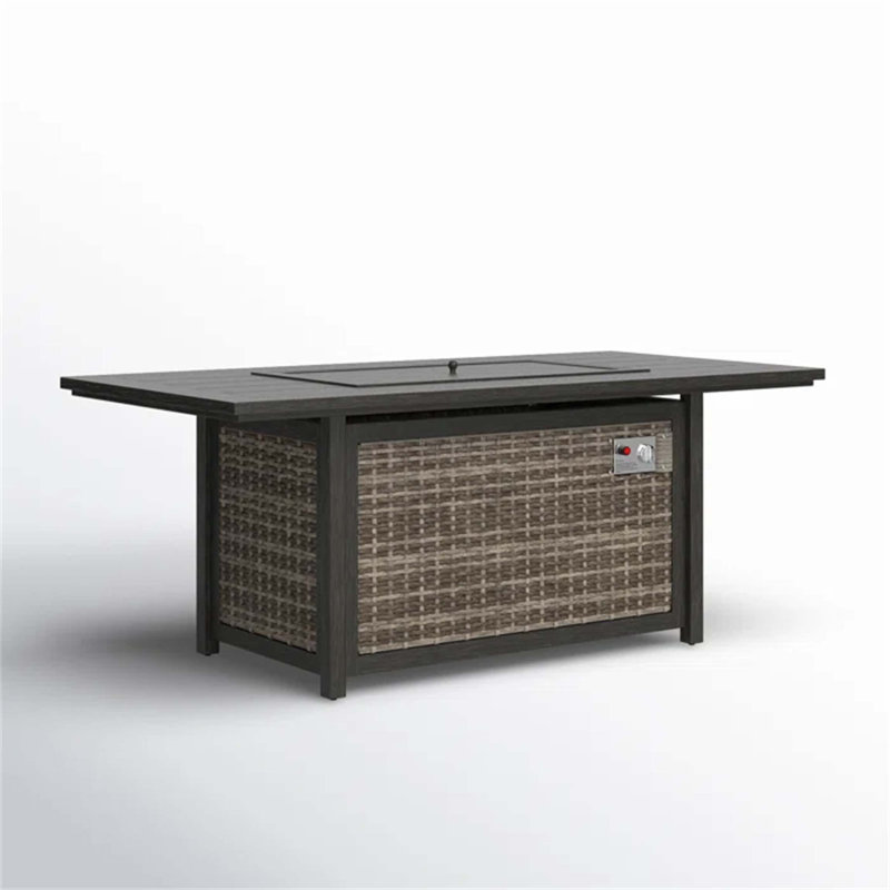 Aluminum/Wicker Propane Fire Pit Table, Grey