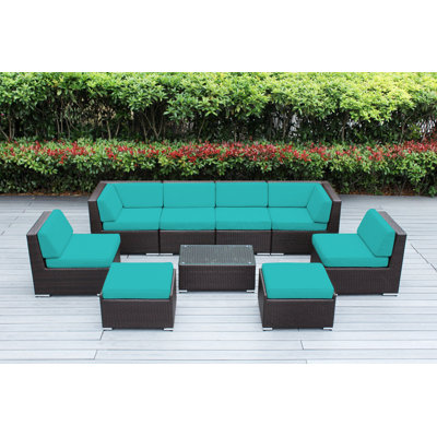 8 - Person Wicker Seating Group with Cushions - No Assembly