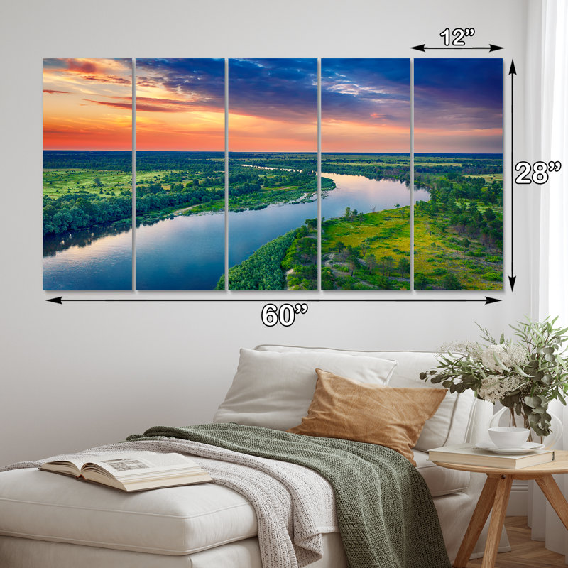 Vue aérienne de la rivière Alabama II - Paysages, art mural, salon - 5 panneaux égaux