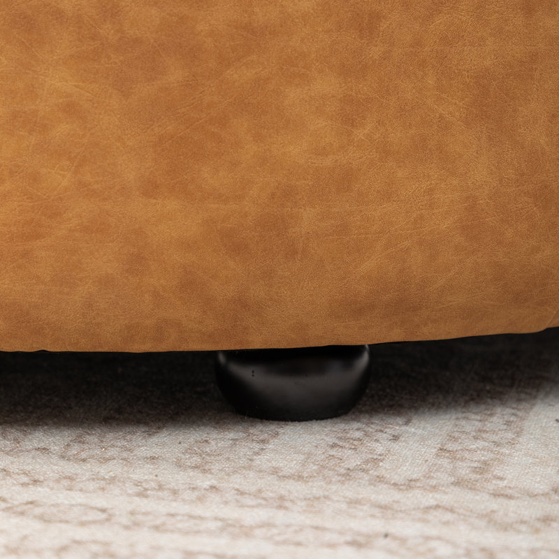 Castanedo Upholstered Round Ottoman, Polyester - Vintage Yellow