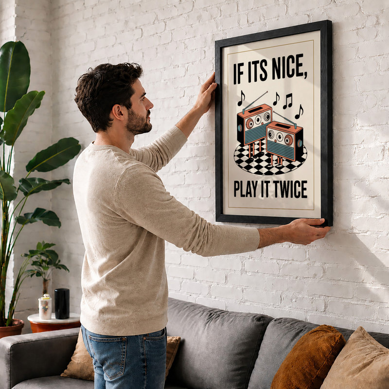 Play It Twice Retro - Framed Print, Black, A3 - 42.0 x 29.7 cm