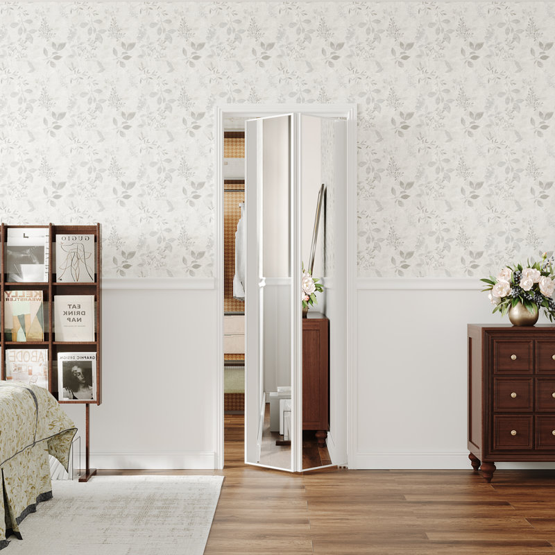 Porte CHIC MODE 36 po x 80 po, porte pliante vitrée avec cadre en aluminium blanc miroir, âme pleine en MDF et quincaillerie incluse.