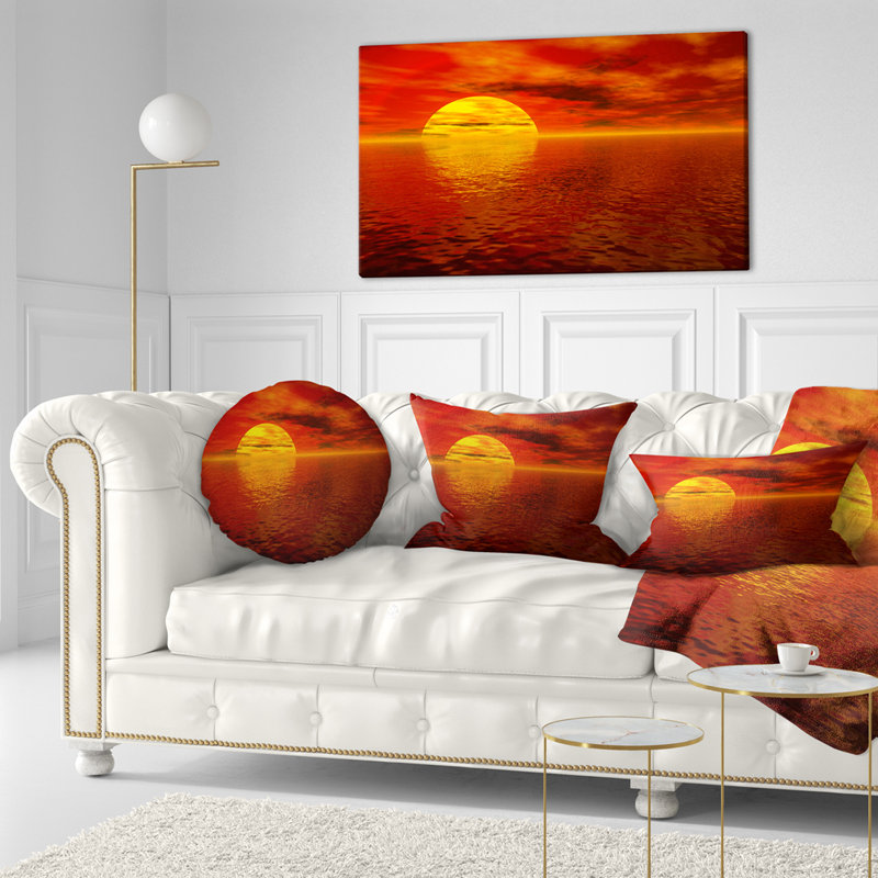 Reproduction d’art graphique sur toile, "soleil tombant vers l’océan jaune" Seashore, Toile tendue
