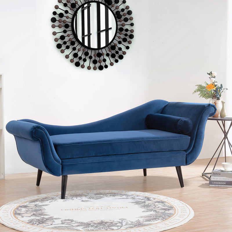 Chaise longue avec accoudoirs à volutes, Noir, Bleu
