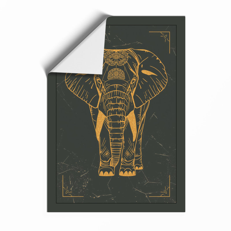 Golden Elephant Crest Art Deco - Framed Print, A2 - 59.4 x 42.0 cm, Unframed