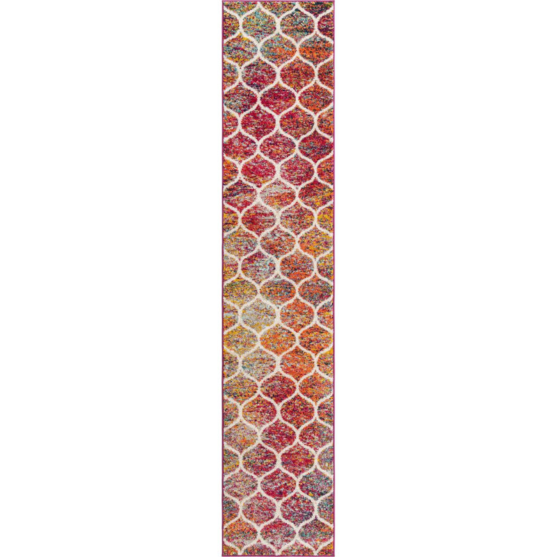 Tapis géométrique Llanet, Tapis de couloir 2 pi x 10 pi, Rouge multicolore